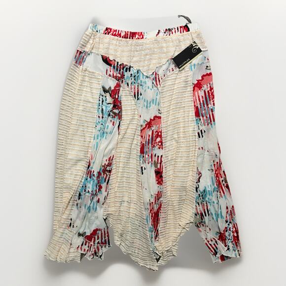 Multiples XL Abstract Print Pleated Skirt NWT Cream Red Blue Boho Maxi - Picture 1 of 4